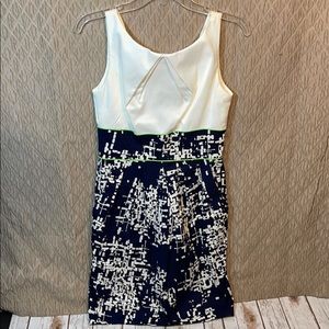 Cream, navy patterned with Kelly green trim Dress